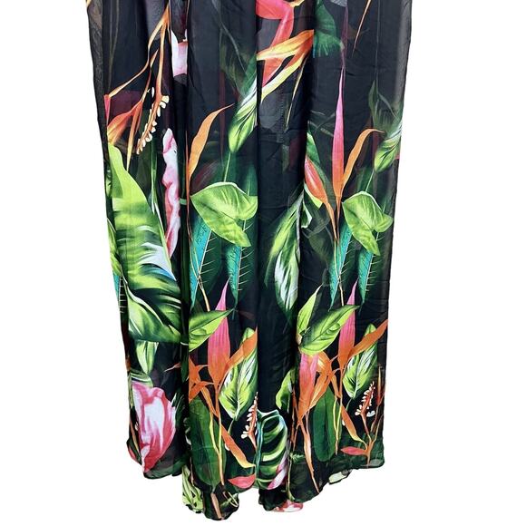 Meghan LA Sheer Maxi Dress Womens Medium Multicolor Tropical Floral Plunge Y2K - Picture 5 of 8